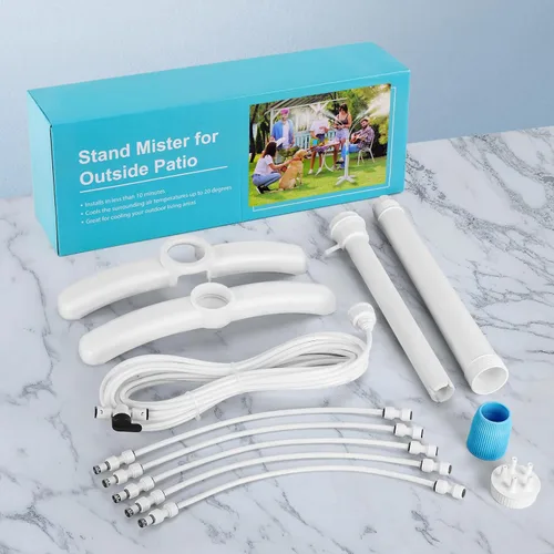 Miniatura 6 de Misters para patio exterior, tubo elevador ajustable (hasta 46 pulgadas) con línea de suministro de agua de 26.2 pies, soporte flexible para patio