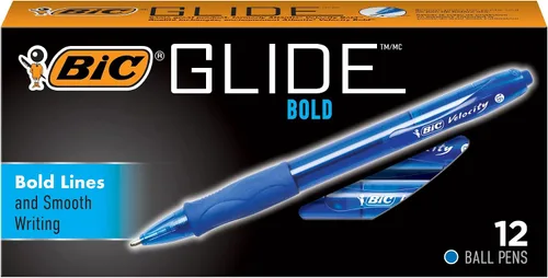 Miniatura 11 de BIC Glide Bolígrafos de punta gruesa azul, punta gruesa (1.6 mm), paquete de 4 unidades, bolígrafos retráctiles de punta redonda con cómodo agarre