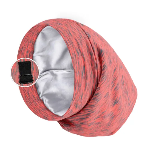 Gorro de dormir con forro de satén para cabello rizado y trenzas, envoltura de cabello con correa ajustable para mujeres y hombres, color rosa