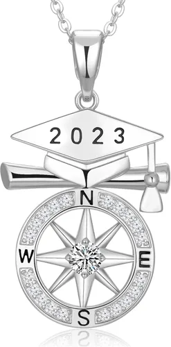 Regalos de graduación 2023 de plata de ley S925 para escuela secundaria, brújula, regalo de graduación para niñas, mujeres, novia, amigas, hija,