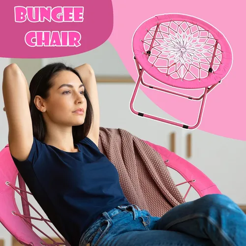 Miniatura 6 de Silla Bungee Portátil Plegable, Silla Dish Silla de Juego Bunjo para Exteriores e Interiores y Camping y BBQ (Rosa)