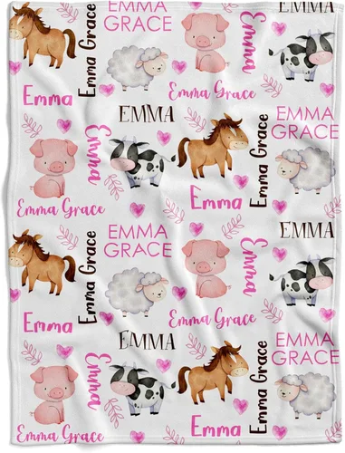 Miniatura 29 de Manta de bebé de granja personalizada, manta de bebé de animales de granja, manta de bebé floral, mantas florales para bebé, manta de bebé con Manta
