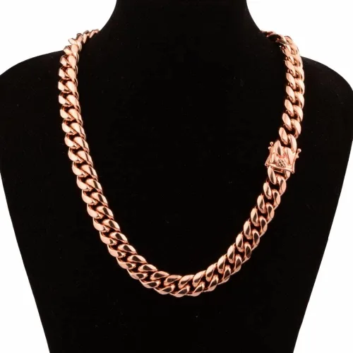 XIZITOAN1122 - Cadenas cubanas Miami para hombre joyería hip hop color oro rosa grueso acero inoxidable collar ancho y grueso regalo 34 pulgadas o