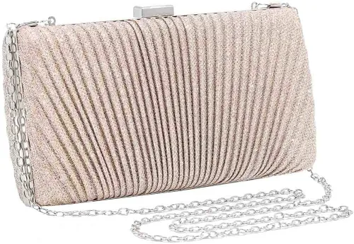 Miniatura 2 de Yokawe Bolso de noche para mujer, con purpurina dorada, plisado, para novia, boda, fiesta, baile de graduación