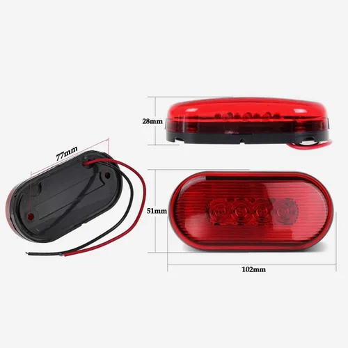Miniatura 4 de Partsam 2 luces LED ámbar + 2 rojas de 12V, 10 cm x 5 cm, luz indicadora lateral ovalada para camiones, montaje en superficie, 10 diodos, luces LED