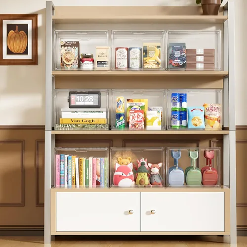 Miniatura 2 de Estuche de acrílico transparente, contenedores de almacenamiento de plástico apilables con tapas, caja de exhibición grande con tapa magnética