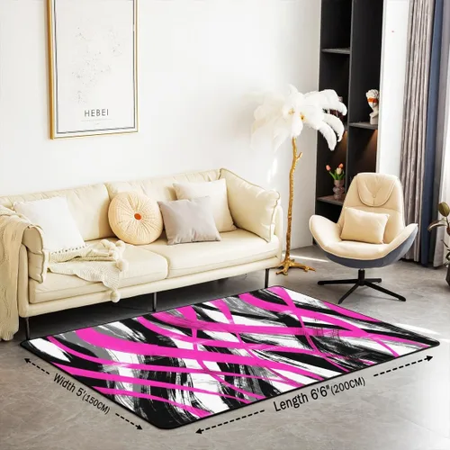 Miniatura 2 de Feelyou Alfombra de sala de estar, 3 x 5 pies, diseño geométrico para niños, diseño moderno a rayas, para interiores, antideslizante, con diseño