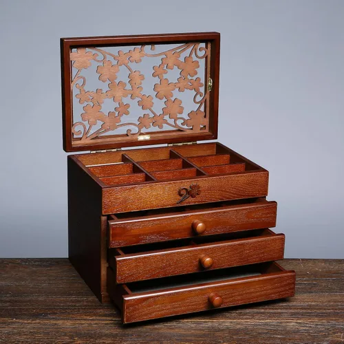 Miniatura 2 de Changsuo Joyero de madera para mujer, con cajones, organizador de almacenamiento de joyas mediano