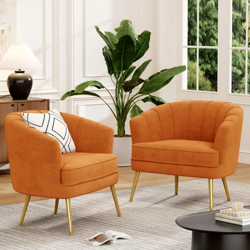 Miniatura 14 de Silla de acento de terciopelo Andeworld, silla de sofá individual moderna tapizada, sillón de club de barril cómodo para sala de estar con patas