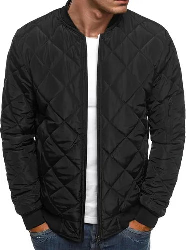 Miniatura 9 de Chaqueta bomber acolchada de diamante para hombre, chaqueta universitaria acolchada con cremallera, cuello alto, abrigo de invierno suelto de aviador