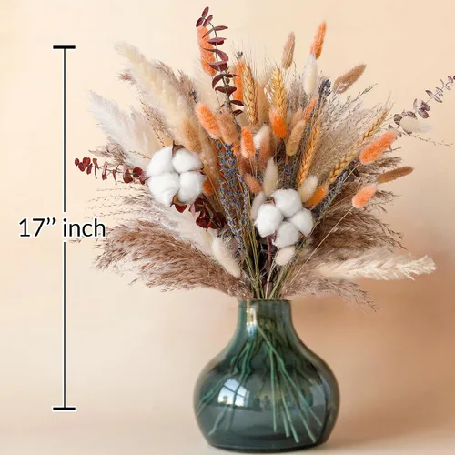 Miniatura 3 de Ramo de flores secas de otoño, decoración de otoño bohemia con hierba de pampas, algodón y colas de conejo naranja, arreglo floral de otoño