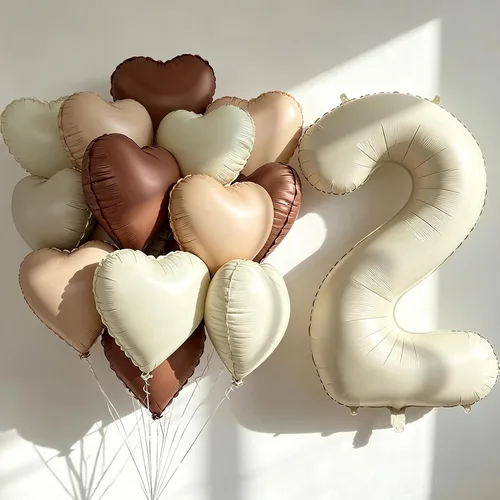 Miniatura 42 de Globos de 40 pulgadas color crema número 10, 17 piezas de globos de helio grandes con globos de corazón neutros crema nude caramelo beige marrón