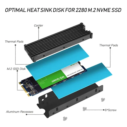 Miniatura 5 de M.2 PS5 SSD NVMe Disipador de calor para Samsung 990 980 Pro 970 EVO Plus SN570 SN750 SN850 Firecuda 530 NVME o SATA m2 2280 SSD Disipador de calor