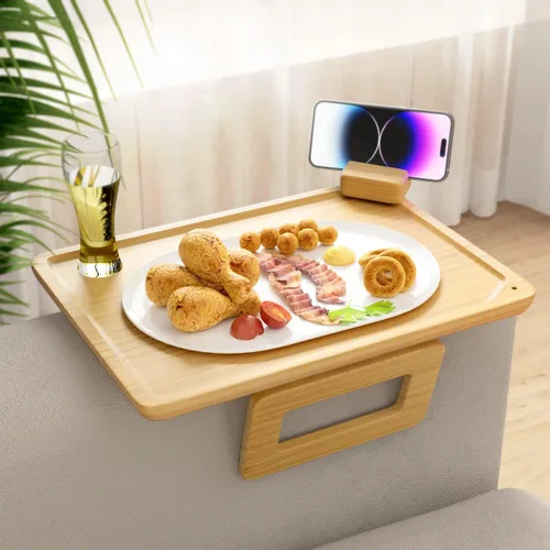 Miniatura 15 de Smatdecis Bandeja de brazo para sofá, mesa de clip para brazos, mesa de bandeja para reposabrazos adecuada para bebidas caseras, comida rápida, Negro