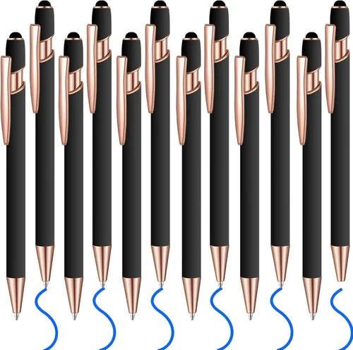 Miniatura 16 de 12 bolígrafos de tinta azul con punta de lápiz capacitivo, bolígrafo de metal de 0.039 pulgadas para pantallas táctiles, 2 en 1, regalo para amigos