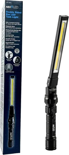 NextLED NT-7544 Doble Cara, Luz de Trabajo LED Recargable Plegable de Alta Resistencia, 600x2 Lúmenes, Luz de Mecánico delgada con imán, Con Luz