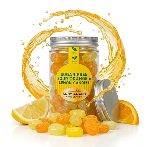 Andy Anand Chocolatier Caramelo duro sin azúcar, sabores mezclados de naranja y limón, fabricado en Italia, envuelto individualmente, sin gluten,