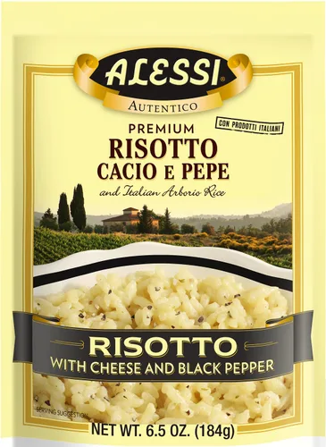 Alessi Autentico, Risotto sazonado premium, arroz arborio italiano, fácil de preparar, cacio e pepe 6.5 onzas (queso y pimienta, paquete de 6)