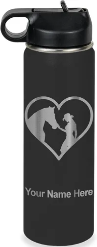 Miniatura 18 de LaserGram Botella de agua personalizada, corazón de vaquera de caballo, acero inoxidable de doble pared aislada al vacío con popote superior, regalo