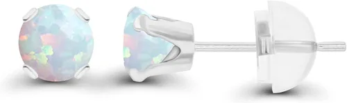 Miniatura 2 de Pendientes de tuerca de oro amarillo macizo de 10 quilates, blanco o rosa de 0.157in, piedra natal auténtica