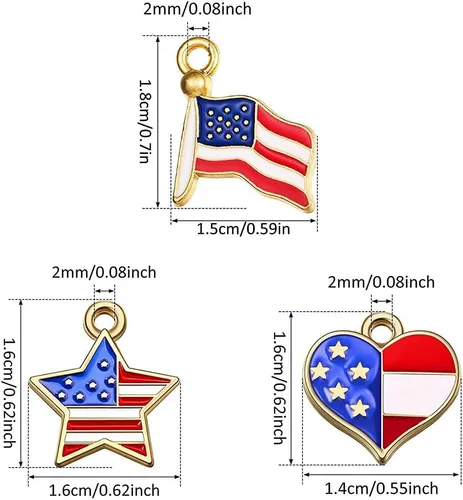 Miniatura 6 de BINBE 90 dijes de bandera estadounidense, colgantes de esmalte patriótico para el Día de la Independencia del 4 de julio, bandera colgante