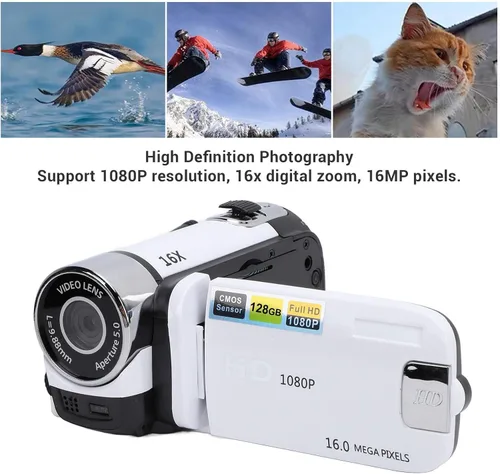 Miniatura 5 de FOSA Grabadora de cámara digital, cámara de video de 16MP 1080P con zoom digital de 16X, pantalla de 2.4 pulgadas y luz de llenado para viajes