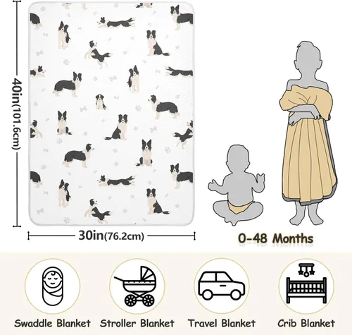 Miniatura 3 de Ollabaky Manta de algodón con diseño de perro Border Collie para niños y niñas, manta de algodón para cuna, cochecito o guardería, manta