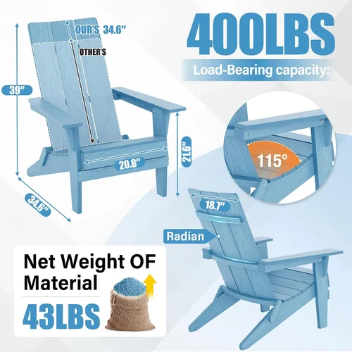 Miniatura 2 de YEFU Adirondack Sillas plegables de gran tamaño: capacidad de peso de 400 libras, sillas Adirondack de plástico, respaldo alto, modernas como