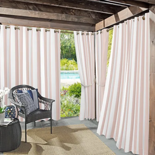 Miniatura 18 de Par de paneles de cortina con ojales Sun Zero Valencia estilo cabaña a rayas para interior/exterior con protección UV y eficiencia energética