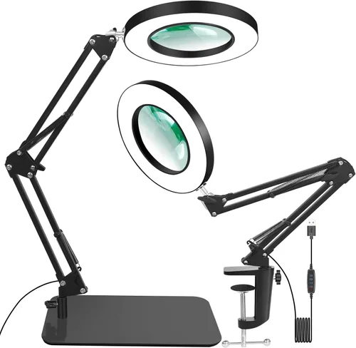 Miniatura 8 de 12 lupas con luz y soporte, lupa con luz manos libres, 2 en 1 y 5 modos de color con luz LED, lámpara de lectura de aumento para manualidades