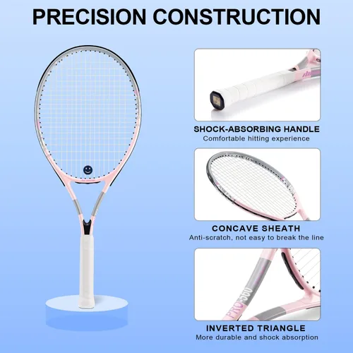 Miniatura 3 de bo'weiqi Juego de raquetas de tenis recreativas de 27 pulgadas para 2 jugadores, raquetas de tenis ligeras preencordadas para principiantes, incluye