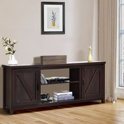 Miniatura 4 de Tangkula Soporte de TV con puerta de granero, mesa consola de TV para televisores de hasta 65 pulgadas, centro de entretenimiento multimedia con 2