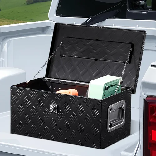 Miniatura 8 de VEVOR Caja de Herramientas de Aluminio Resistente para Cama de Camión, Caja de Herramientas con Placa Estriada con Mango Lateral y Llaves