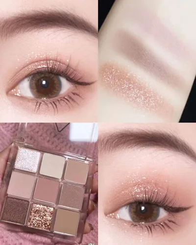 Kayswang Paleta de sombra de ojos con purpurina de 9 colores, paleta de maquillaje mate de alto pigmento color crema paleta de textura en otoño e