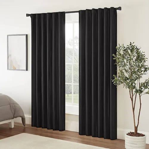 ECLIPSE Fresno - Cortina térmica opaca moderna con bolsillo para cortinero para ventana de dormitorio (1 panel), 52 x 63 pulgadas, color negro