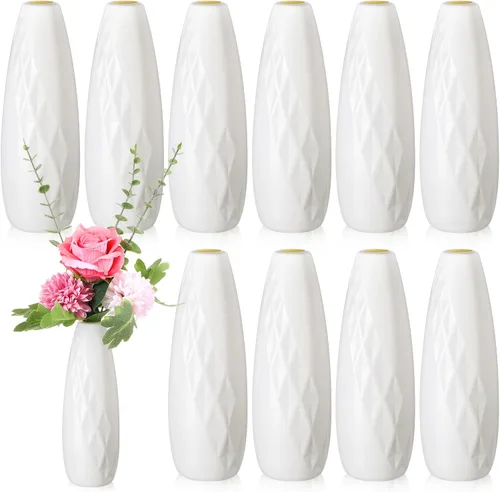 Miniatura 8 de Didaey Paquete de 10 jarrones de plástico compuesto a granel, pequeños jarrones florales bohemios para ramo de flores secas, centros de mesa