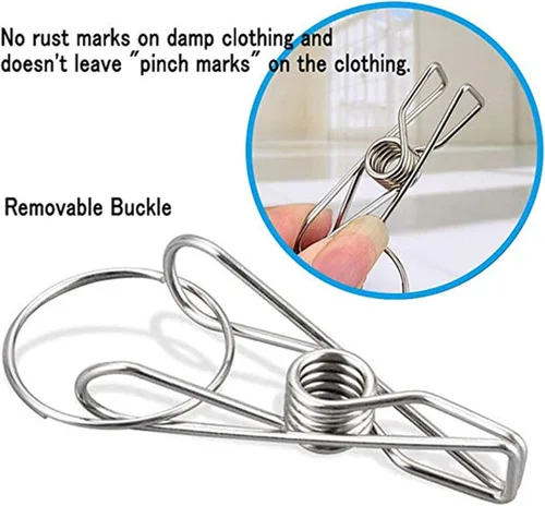 Miniatura 2 de Percha de secado de ropa de acero inoxidable fuerte con 10 pinzas para la ropa, ahorro de espacio para interiores, organizador de ropa, manoplas