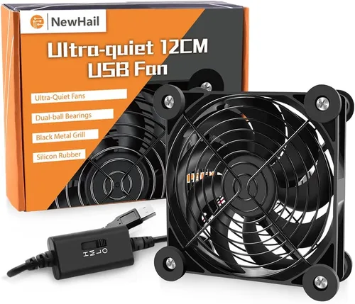 Paquete de 1 ventilador USB silencioso de 4.724 in con rodamientos de doble bola, ventilador USB de 5 V, con controlador de velocidad de 3 grados