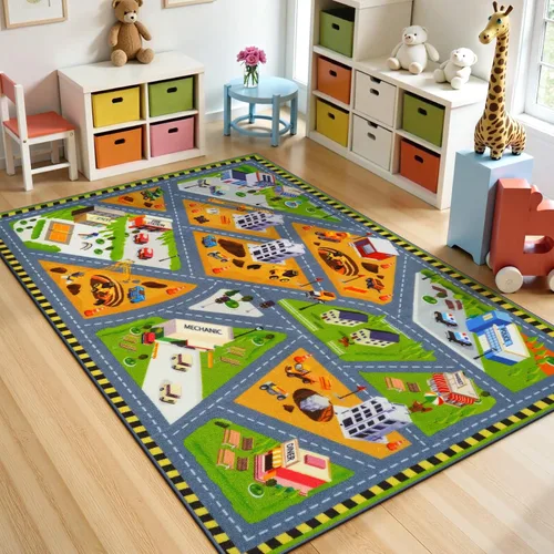 Miniatura 19 de STARUIA Alfombra de juego para niños, 60 x 32 pulgadas, ultra antideslizante, alfombra educativa para niños, alfombra de coche lavable