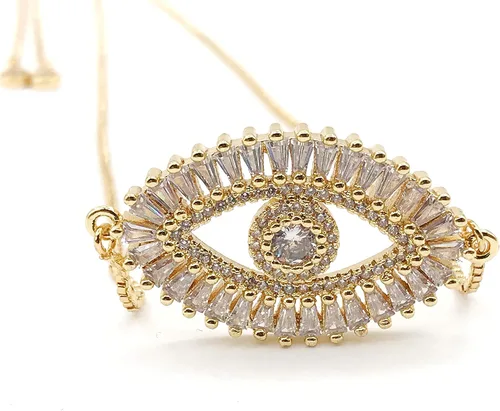 Miniatura 4 de LESLIE BOULES Collar de ojo malvado de oro chapado en oro de 18 quilates con cadena ajustable deslizante, Cristal