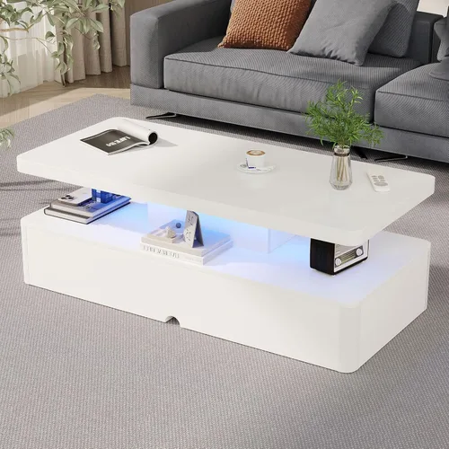 Miniatura 9 de MXV - Mesa de café moderna, mesas de café de 40 pulgadas con luces LED de 16 colores, mesa central rectangular de 2 niveles, gran espacio de 40