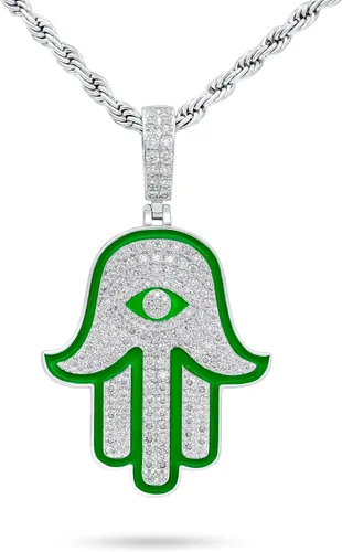 VVS1 - Colgante de moissanita Hamsa mano mal de ojo de buena suerte para hombres y mujeres, chapado en oro de 18 quilates, plata de ley 925 maciza,