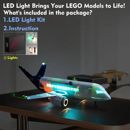 Miniatura 5 de LocoLee Kit de luz LED compatible con LEGO Passenger Airplane 60367, accesorios de iluminación creativa de bricolaje compatibles con LEGO 60367