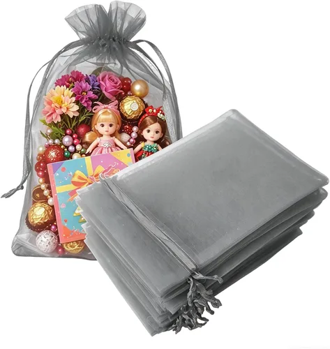 Miniatura 40 de Juego de 50 bolsas de organza de regalo con cordón azul aguamarina de 4 x 6 pulgadas para baby shower, Navidad, boda, recuerdos de fiesta, despedida