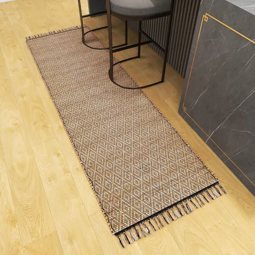 Miniatura 4 de Eco Crave Alfombra de pasillo de yute de 2,6 x 8 pies – Alfombra de diseño geométrico 100% natural de yute trenzada a mano, alfombra de acento
