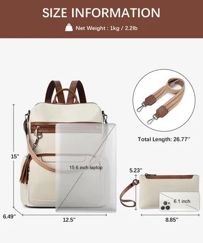 Miniatura 4 de Mochila de cuero PU para portátil BOSTANTEN para mujer, mochila de viaje de diseñador con compartimento para portátil, bolsos de hombro