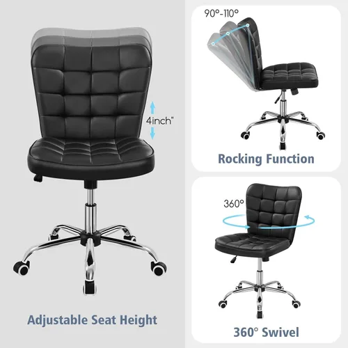 Miniatura 5 de Yaheetech Silla de Escritorio de Oficina Moderna Acolchada sin Brazos de Computadora Tapizada en Cuero Sintético con Altura de Asiento Ajustable