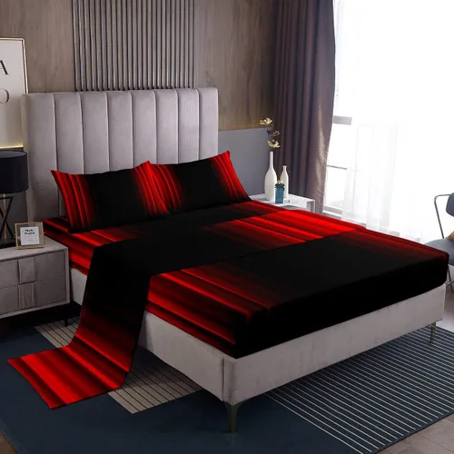 Miniatura 27 de Feelyou Juego de sábanas decorativas con ombre abstracto para niños y adolescentes, juego de sábanas rojas y negras de moda para dormitorio de niñas