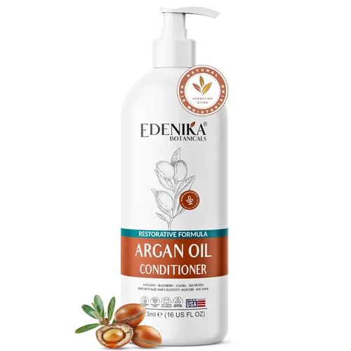 Edenika Botanicals Acondicionador hidratante de aceite de argán con aguacate, mora y jojoba, 16 onzas líquidas, fórmula restauradora y suavizante,