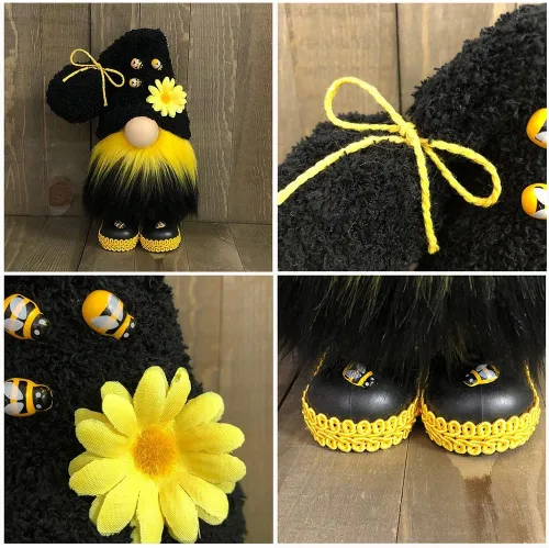 Miniatura 4 de Adornos de elfo de abejorro, gnomos de peluche, hechos a mano, diseño de girasol de primavera, estante de gnomo enano, bandeja escalonada